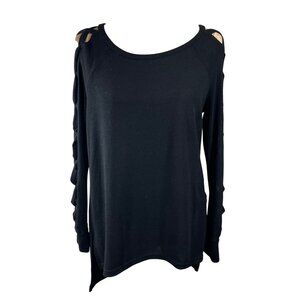 She + Sky Sweater Open Lattice Sleeve Black Tunic S Small Stretch